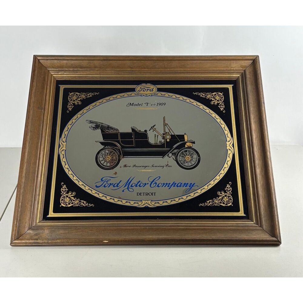 Vintage Ford Model T 1909 Wall Frame Plaque Bar Sign Motor Company Detroit Wood